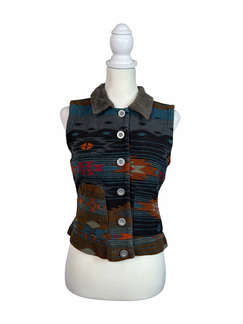 Natural Reflections Women’s Small Southwestern Aztec Sherpa Collar Vest
